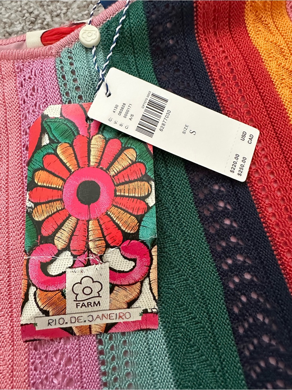 Farm Rio Crochet Rainbow Stripe Mini Dress NWT Size S Lace Up Back - Picture 9 of 14